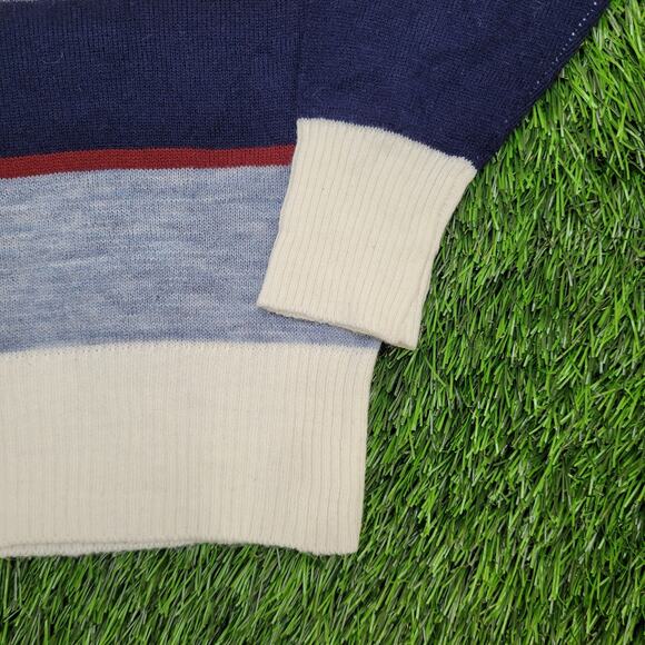 Vintage 80s MOD Striped Collared Sweater S/M 20x25 Cropped Light-Weight - Picture 9 of 11